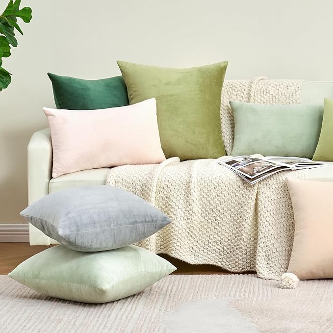 Throw Pillow Covers White Decorative Velvet Set of 2 12x20 Inch Pillow Covers, Soft Lumbar Pillow Covers for Couch Sofa Bed Living Room, Farmhouse Neutral Home Boho Decor, Accent Cushion Cases