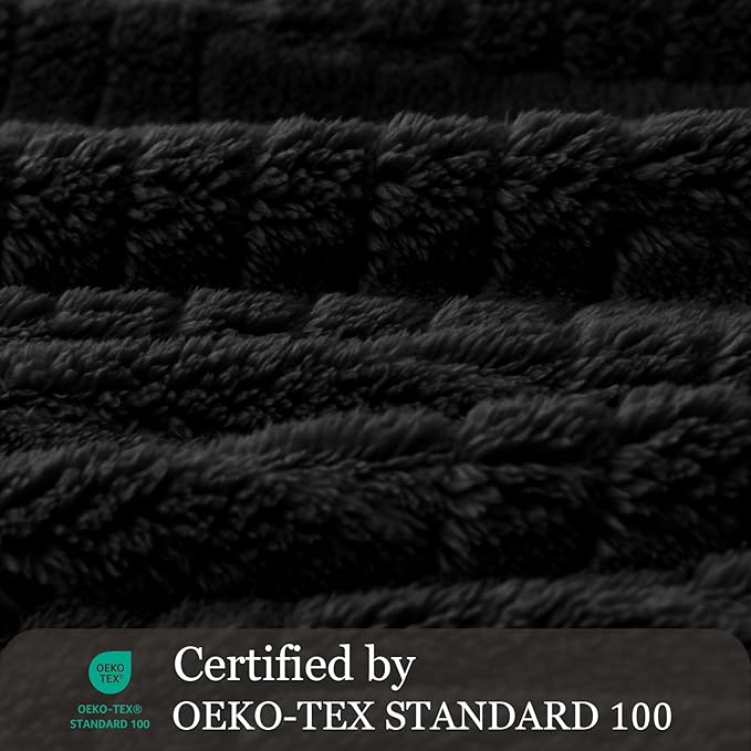 Whale Flotilla Lightweight Fleece Queen Size Blanket for Bed, Fuzzy Soft Blankets with Decorative Jacquard Pattern for All Season, Warm and Fluffy, 90x90 Inch, Black