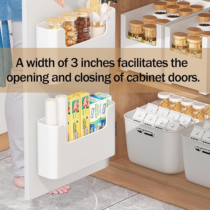 MORNITE Adhesive Cabinet Door Organizer Storage 8 Pack, Door Rack Shelves Holder Set for Sink Kitchen Bathroom RV Pantry Bedroom Closet Laundry Office, White