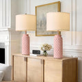 24" Modern Ceramic Pink Bedside Lamp Set of 2 Table Lamp for Bedroom Decor Farmhouse Table Lamp for Living Room Office Dorm