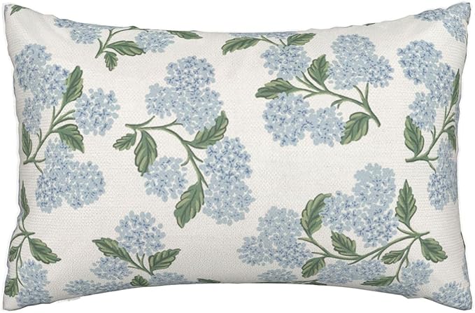 AEIOAE Spring Pillow Covers 12x20 Inch Set of 2, Green Blue Hydrangea Flower Throw Pillows Case,Floral Summer Outdoor Seasonal Decorative Farmhouse Decor Cushion Covers for Home Sofa Bed Couch