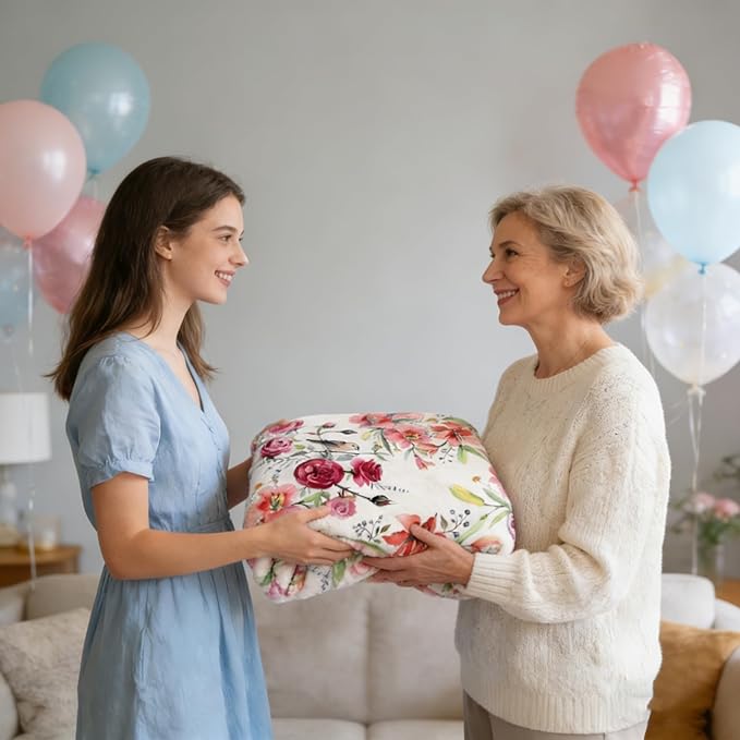yuboo Spring Floral Throw Blanket, Pink Watercolor Flower Gifts for Women, Mom, Elders and Girls, Floral Blanket, Soft and Cozy Blanket for Spring Decor 50 x 60In