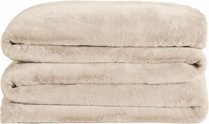 UnHide Cuddle Puddle | Faux Fur Blanket | Oversized, Lightweight, Extra Soft Blanket | Machine Washable | Add a Layer of Softness to Any Bed or Couch | 100” x 100” | Beige Bear