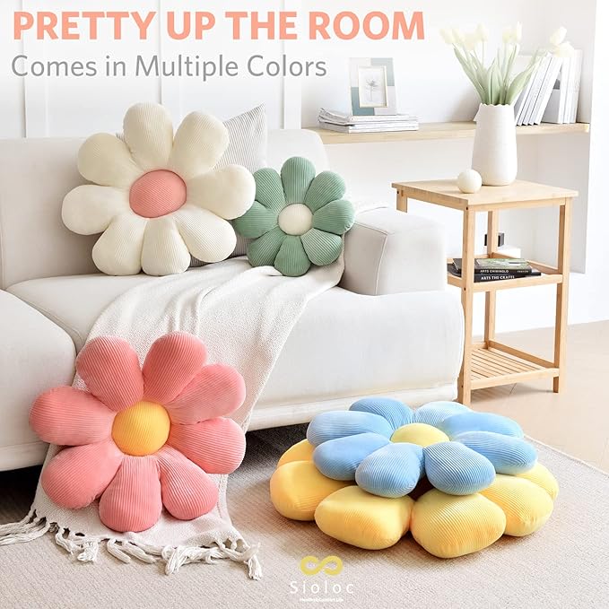 Sioloc Flower Shaped Throw Pillow - Butt Cushion & Floor Pillow, Seating Cushion, Cute Room Decor & Plush Pillow for Bedroom, Sofa, Chair (Red, 29.5'')