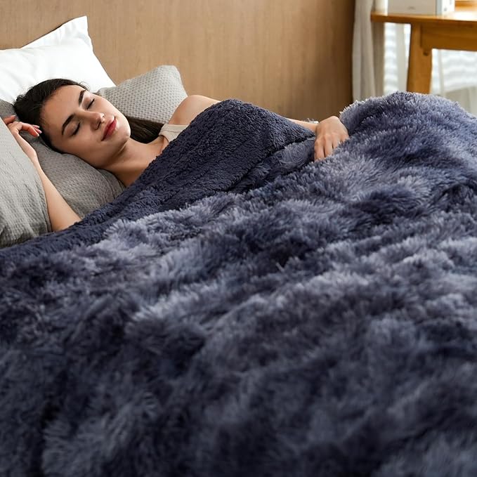 Pawque King Size Blanket - Faux Fur Sherpa Fleece Super Soft Fluffy Throw Blankets, Luxury Oversized Blankets Gift for Women Sofa Couch Bed, Breathable & Washable, Tie-Dye Blue 90x108 inches