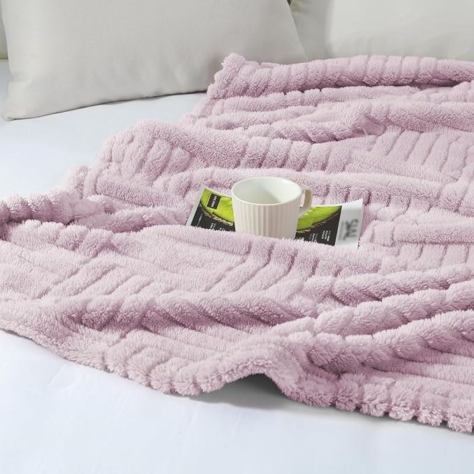 Whale Flotilla Lightweight Fleece Queen Size Blanket for Bed, Fuzzy Soft Blankets with Decorative Jacquard Pattern for All Season, Warm and Fluffy, 90x90 Inch, Lilac