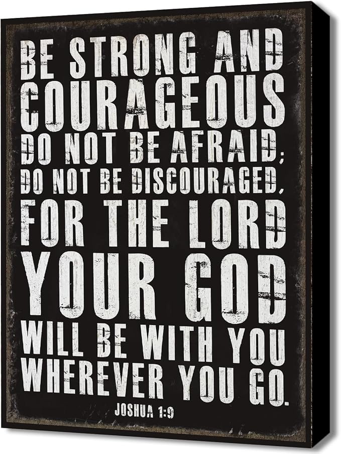 Retro Christian Wall Art Be Strong and Courageous Bible Verses Wall Decor Scripture Canvas Prints Art Religious Inspirational Words Sign for Office Bathroom Bedroom Rustic Christian Home Decor 12x16