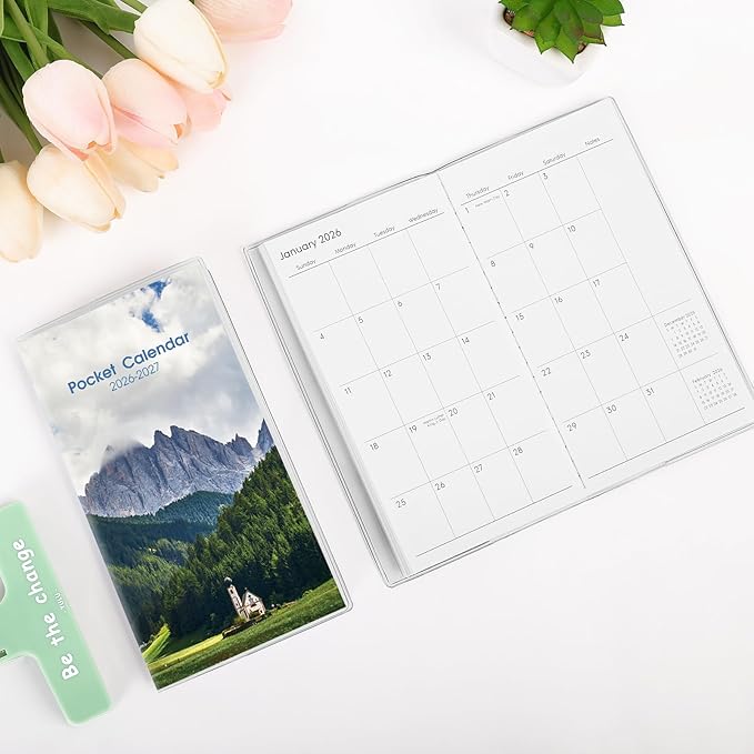 Pocket Calendar 2026-2027, Monthly Planner 2026-2027 - 3.7" x 6.7" - Runs from January 2026 Until December 2027, 2026 Pocket Calendar with PVC Cover for Organizing & Planning