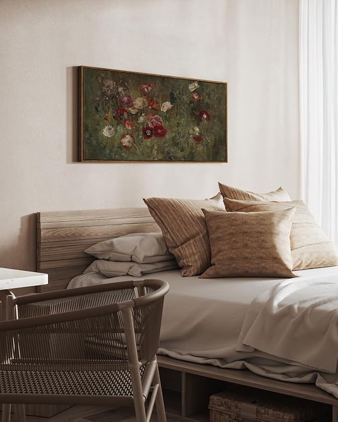 InSimSea Extra Large Framed Vintage Wall Art, Living Room Country Farmhouse Decor, Flowers Botanical Paintings, Canvas Prints, Retro Floral Long Picture for Bedroom Above of Bed,20x40inch