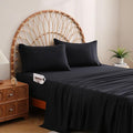 JSD Black Full Sheet Set with Side Pocket Corner Straps, 4 Piece Soft Microfiber Bed Sheets Extra Deep Pocket
