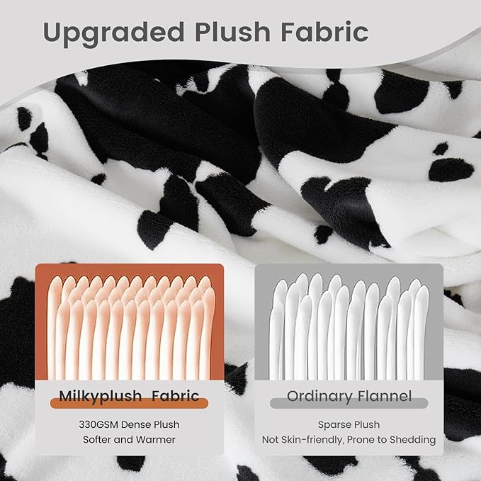 Cozy Bliss Cow Print Throw Blanket for Bed - Super Fuzzy Thick Soft Warm Fleece Blankets for Couch & Room Décor, for Women Men Girls Kids, Black & White Queen Size 90"*90"
