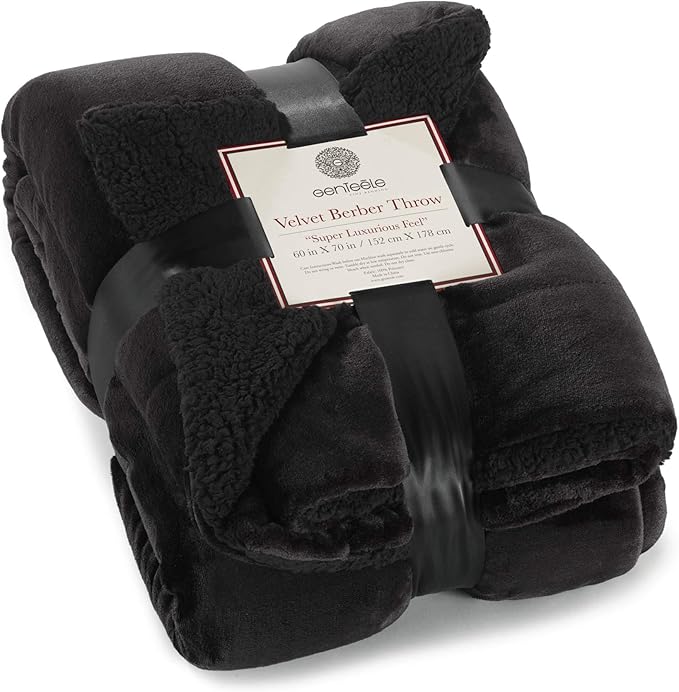 Genteele Sherpa Throw Blanket Super Soft Reversible Ultra Luxurious Plush Blanket, 60 x 70 inches, Black/Black