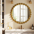 Round Mirror for Wall, 24 Inch Gold Beaded Frame Decorative Vanity Mirror, Circle Bathroom Mirror with High-Definition Lense, Modern Wall Decor for Bathroom, Living Room, Bedroom, Entryway