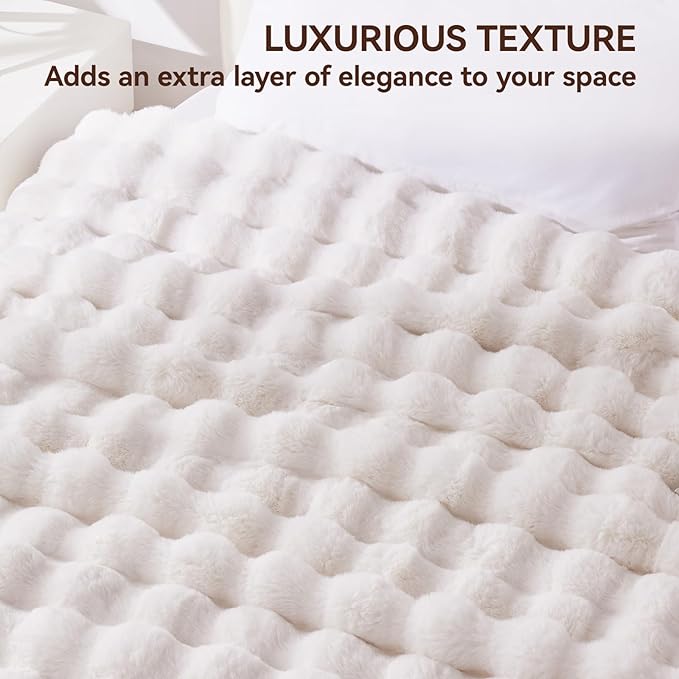 Faux Fur Throw Blanket, 1000GSM Fluffy Soft Bubble Blanket for Couch Bed, Cozy Plush Warm and Thick Blanket, Fuzzy Rabbit Throw for Living Room Bedroom 60''*80'' White