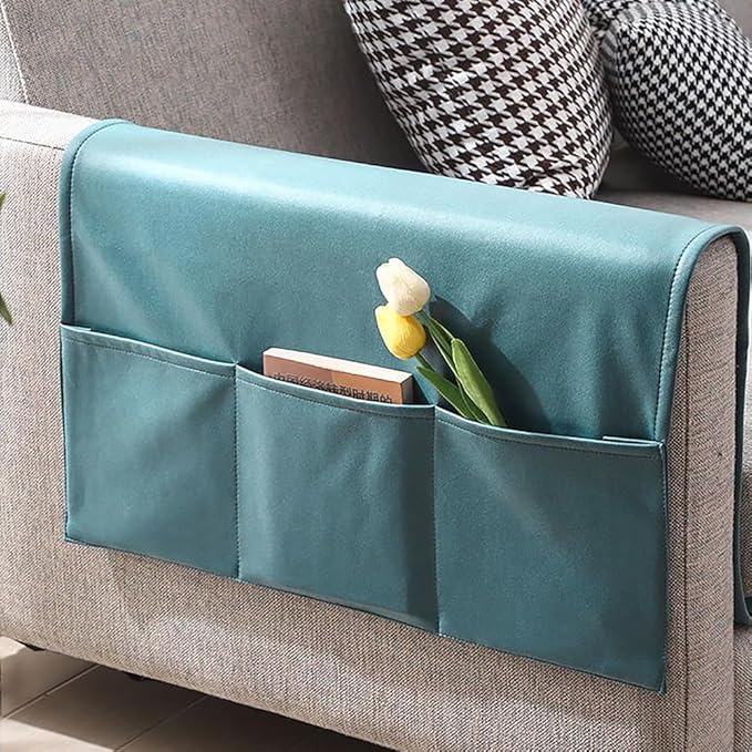 Sofa Armrest Organizer with 3 Pockets Faux Leather Armchair Magazine Holder Couch Remote Caddy Control Holder Waterproof Sofa Bedside Storage Pockets Bag Furniture Protector for Cellphone Book Pouch