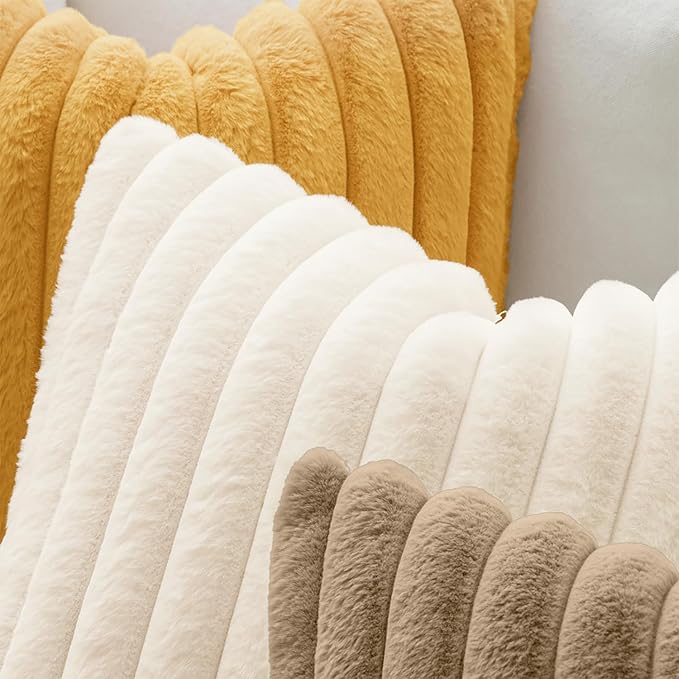 MIULEE Faux Fur Decorative Throw Pillow Covers 16x16 Inch Set of 2, Modern Spring Home Decor Soft Plush Couch Pillows Cozy Fluffy Cushion Covers for Sofa Bed Beige