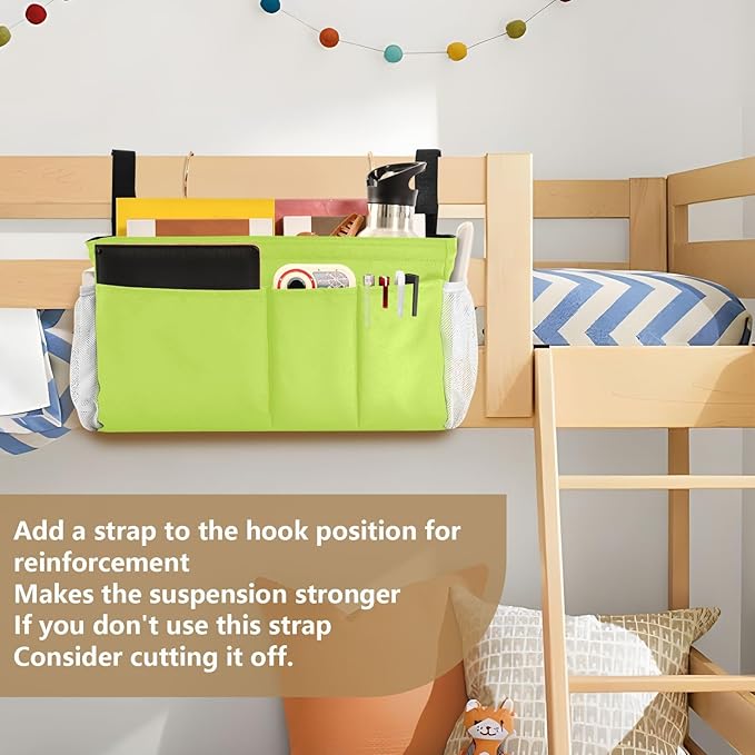 DOMIKING Neon Yellow Bedside Caddy for Dorm Bed Recliner Armrest Organizer with Hooks Haning Holders for Magazine Phone Tablet