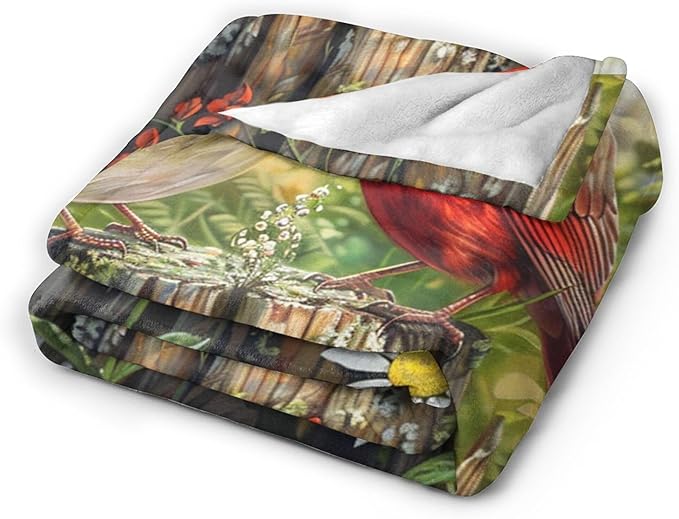 Cardinal Bird Throw Blanket - Soft Warm Cozy Fleece for Couch, Sofa, Bed - Bird Gifts and Decor for Girls, Boys, Women, Men, Kids, Adults - 80"x60"