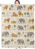 Wildlife Blanket Cute Lion and Elephant in Soft Watercolor Jungle Pattern Throw Blankets Lightweight Flannel Throws for Camping Couch Chair Bed Home Decor Gifts for Animal Lover,50x40inch