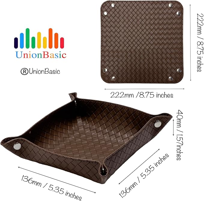 UnionBasic Small Valet Tray, Jewelry Tray for Rings Watches Earrings, Entryway Catchall Caddy for Coins Keys Change, Nightstand Bedside Valet Holder, Trays for Electronic Gadgets, Woven Coffee