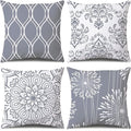 Coliuso Decorative Throw Pillow Covers 18x18 Set of 4, Grey and White Modern Simple Square Pillow Case Cushion Cover for Sofa Couch Farmhouse Outdoor Living Room (Gray and White, 18" x18")