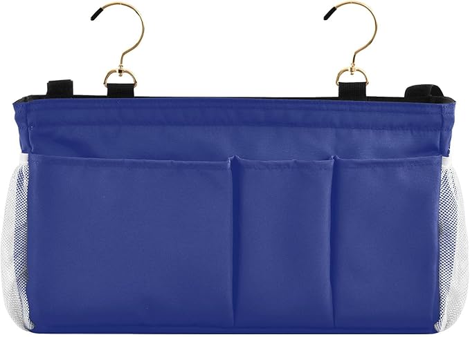 DOMIKING Blue Bedside Caddy for Dorm Bed Recliner Armrest Organizer with Hooks Haning Storage Bags for Headboards Rails Bunk Bed