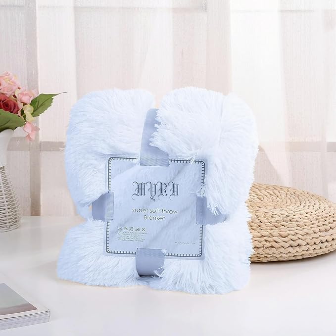 Plush Super Soft Blanket Bedding Sofa Cover Furry Fuzzy Fur Warm Throw Qulit Cozy Couch Blanket for Winter (51"x63",White)