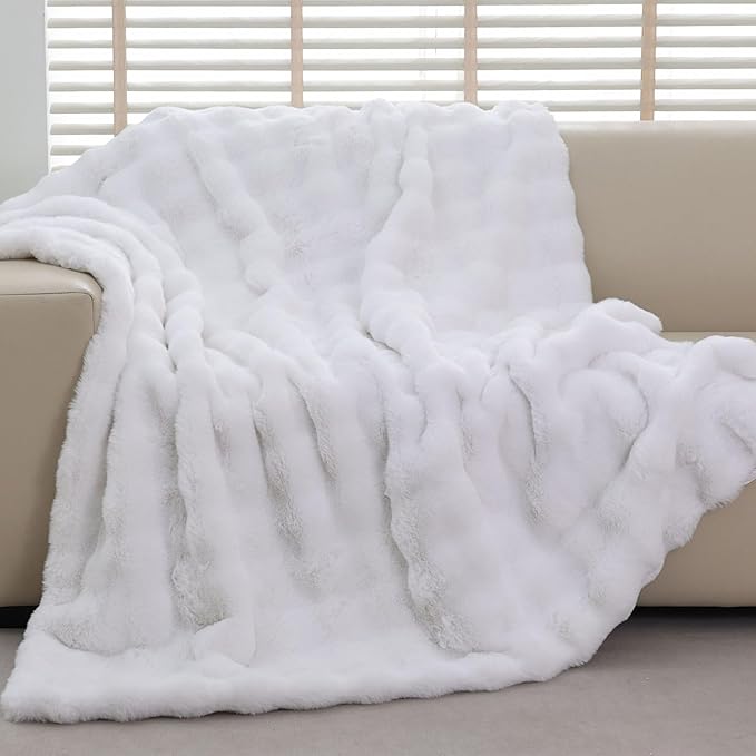 60x80in Faux Fur Throw Blanket for Couch or Bed,Washable Travel Throw Plush Decorative Throw for Home Décor