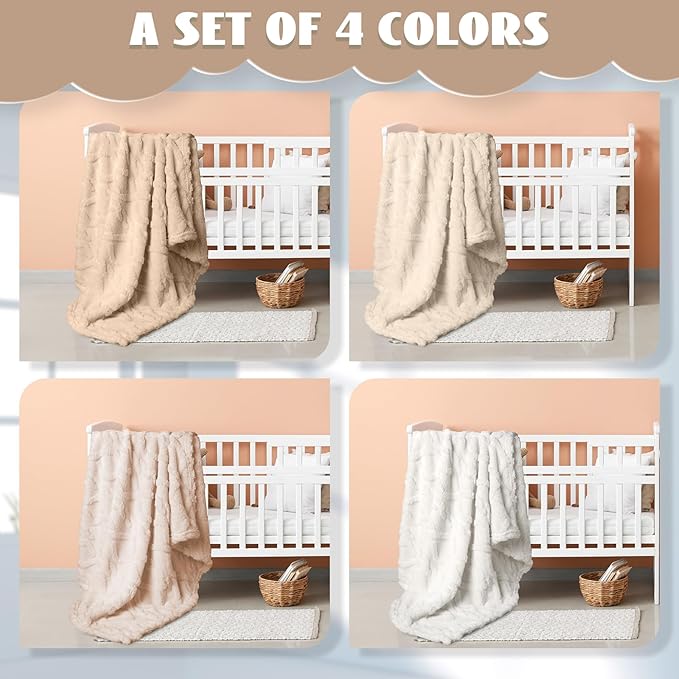 VitalCozy 4 Pcs Soft Fleece Baby Blankets Set 30" x 40" 3D Plush Warm Nursery Swaddling Bed Blanket Little Boys Girls Infant Toddlers and Newborn Receiving Gifts Blankets(Khaki Set)