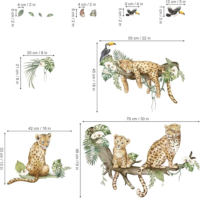 decalmile Leopard Safari Wall Decals Jungle Animals Cheetah Wall Stickers Baby Nursery Boys Girls Bedroom Playroom Home Decor