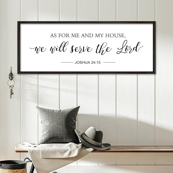 YWMZYKJGS As for Me and My House We Will Serve the Lord Wall Decor 40"×15" Bible Verse Sign Christian Large Wood Framed Scripture Religious Rustic Farmhouse Wall Hanging Art (Black)