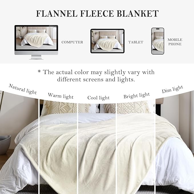 SOCHOW Flannel Fleece Blanket Throw Size, All Season Lightweight Super Soft Cozy Blanket for Bed or Couch, Linen, 50x60 inches