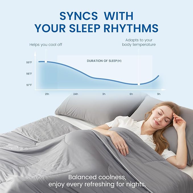 Cozy Bliss Cooling Comforter Queen Size, Reversible Lightweight Cooling Blankets for Hot Sleepers and Night Sweats, Q-Max>0.45 Soft Breathable Silky Smooth Summer Comforter, Dark Grey, 90"x90"
