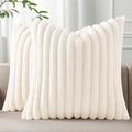 Pallene Faux Fur Plush Throw Pillow Covers 22x22 Set of 2, Luxury Soft Fluffy Striped Decorative Pillow Covers for Sofa, Couch, Living Room, Cream White