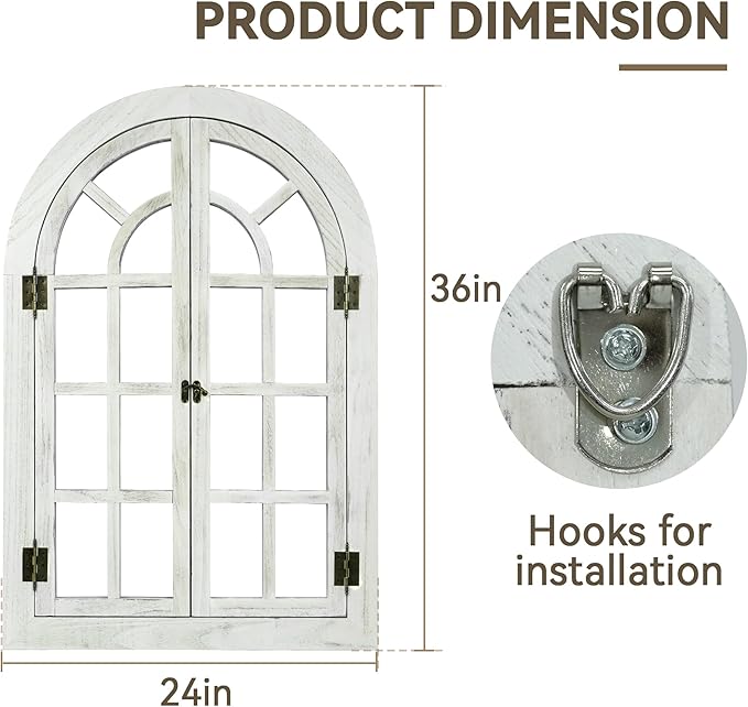Window Mirrors for Wall Decor -White Arched Wall Mirror Farmhouse Wall Decor Wood Frame Decorative Wall Mirrors Like Window for Bedroom, Living Room, Entrance, Dining Room