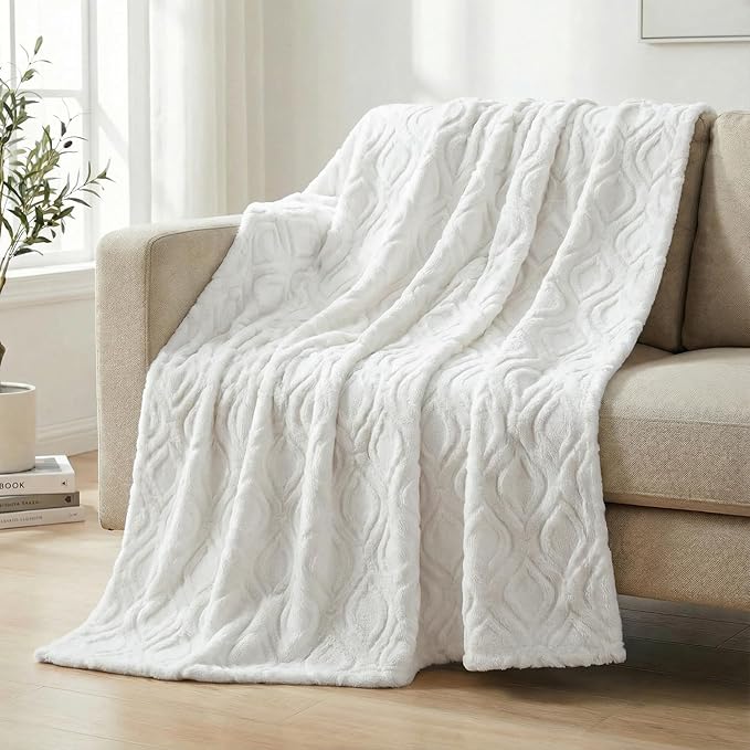 Horaldaily Solid Blanket Throw, White Accent Farmhouse Neutral Square Euro Soft Fuzzy Plush Faux Fur Cozy Blankets for Couch Sofa Bed Lounging, Ideal Gifts for Kids Adults Wife Self, 50x60