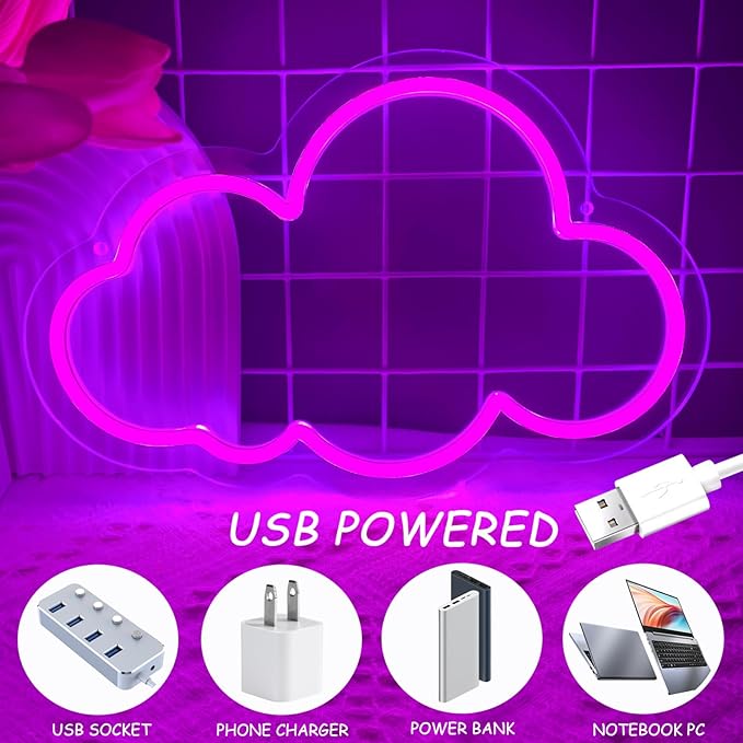 Cloud Neon Sign Cute Purple Clouds LED Light Sign for Wall,13 * 7.9in Dimmable USB Floating Clouds Light Up Sign for Living Room Kid Bedroom Nursery Birthday Christmas Wedding Party decor