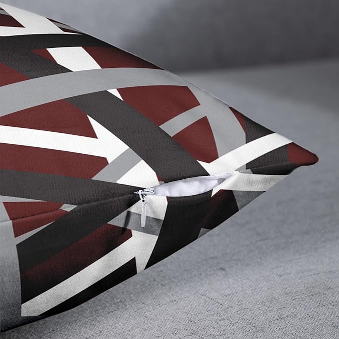 Emvency Set of 2 Throw Pillow Cover Burgundy Red Black Stripes Grey White Design Retro Decorative Pillow Case Striped Home Decor Square 18x18 Inch Cushion Pillowcase
