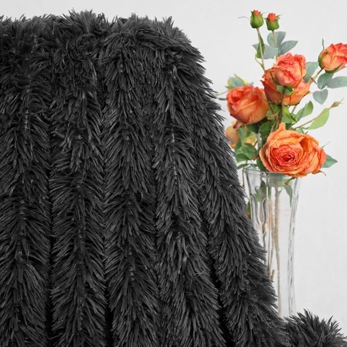 Plush Super Soft Blanket Bedding Sofa Cover Furry Fuzzy Fur Warm Throw Qulit Cozy Couch Blanket for Winter (51"x63", Black)