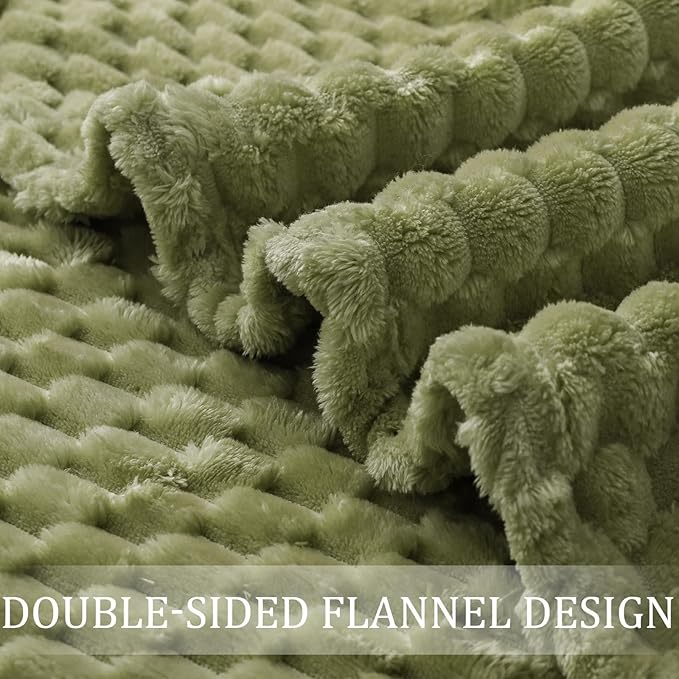 Exclusivo Mezcla Fleece Queen Blanket for Bed, Extra Large Fuzzy Olive Green Bed Blankets, Soft Cozy Plush Sofa Throws for All Seasons, 90x90 Inches