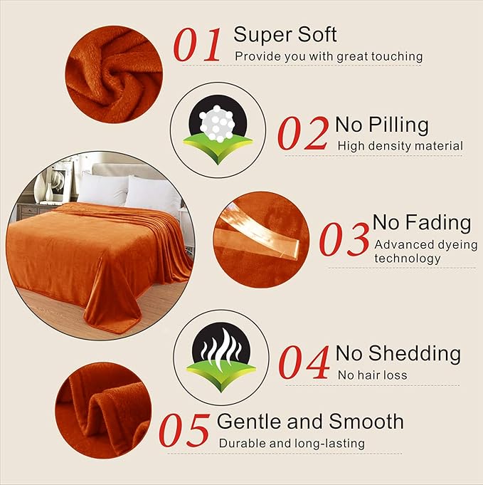 Fleece Blankets for All Season - Premium Lightweight Anti-Static Throw for Twin/Twin XL Size Bed Extra Long Soft Brush Fabric Warm Sofa Thermal Blanket 66" x 90"(Orange)