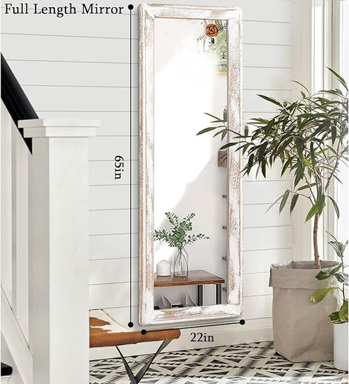 AAZZKANG Wall Mirror Full Length with Wood Frame 65"x22" Rustic Large Full Body Mirrors Decorative for Bedroom Living Room Bathroom Entryway Hanging Rectangular White