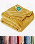 Ultra Soft Fleece Blanket Throw Size - Flannel Fleece Luxury Throw Blanket - Lightweight for Couch Bed Chair - Thick, Warm and Breathable - All Season Cozy Fuzzy, Anti-Static Microplush Bedding, Gold