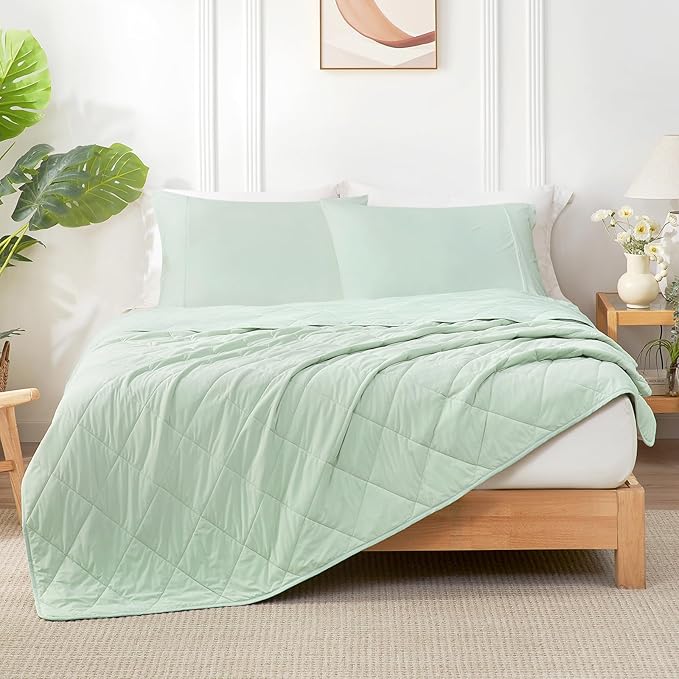 Cozy Bliss Cooling Blanket for Hot Sleepers Queen Size, Q-Max 0.45 Cooling Comfort, Cold Blankets for Night Sweats Sleeping, Ultra-Cool Lightweight Breathable Summer Blanket for Bed, Mint Green