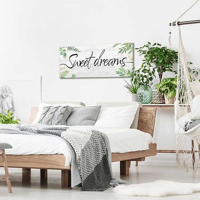 KREATIVE ARTS Large Sweet Dreams Wall Art - 20"x48" Canvas Quote Poster for Master Bedroom Above Bed - Inspirational Nature Plant Wood Decor - Framed Wall Art for Couple's Bedroom and Bathroom