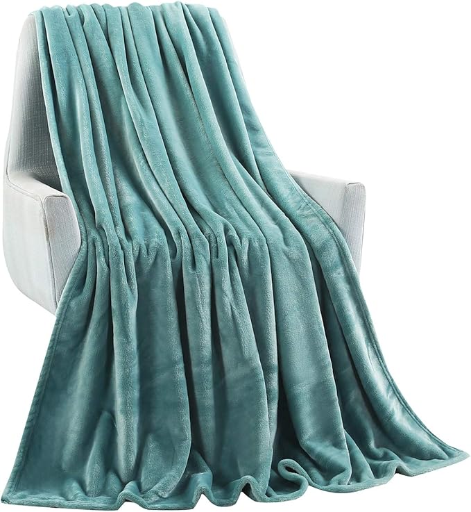 TASTHROW Large Flannel Fleece Throw Blanket, 50×70 Inch - Cozy Lightweight Thick Blanket - All Seasons Suitable for Women, Men and Kids (Two Pack, Bluishgreen)