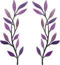 Metal Tree Leaf Wall Decor 2 PCS Rustic Vine Branch Leaf Wall Art for Living Room Bedroom Bathroom Decorations - Dazzling Purple