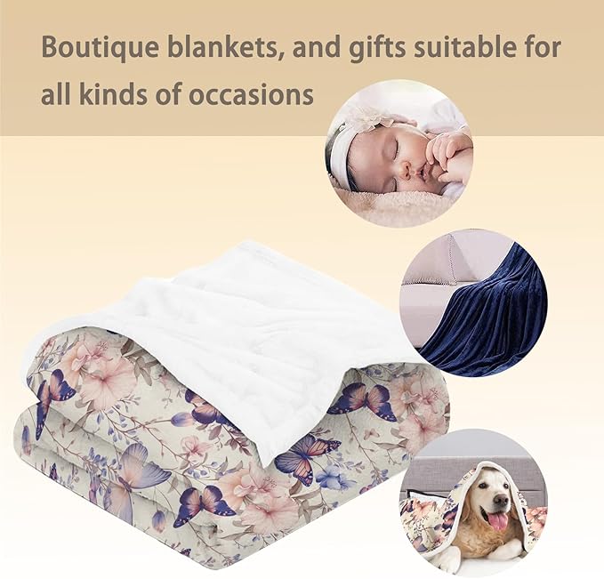 Butterfly & Flowers Blanket | Soft Warm Fuzzy Lightweight Flannel Throw Blanket Perfect for Couch, Bed, Travel & Outdoor Use, Cozy Blankets for Adults Kids Women Girls 60×50 in
