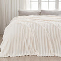 NEWCOSPLAY Super Soft Queen Blanket Ivory Premium Silky Flannel Fleece 3D Ribbed Jacquard Lightweight Bed Blanket All Season Use (Ivory Ribbed, Queen(90"x90"))