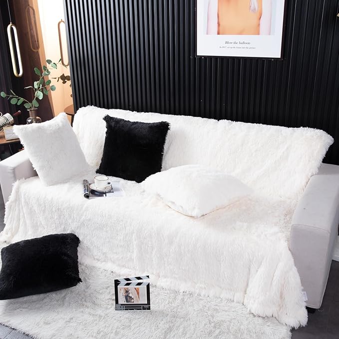 YUSOKI Long Faux Fur Twin Size Blanket,2 Layers,3.4lb for Bed Couch Home Décor Gifts Women (Cream White,60" x 80")